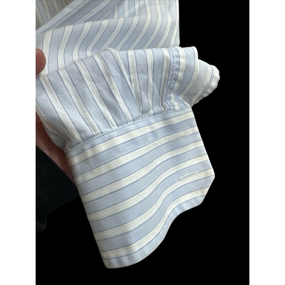 Men's Hugo Boss Blue Stripe Button Down Shirt 100% Cotton Size 16 34/35 2 Ply - Picture 2 of 11